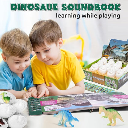 kolegend Dino Egg Dig Kit, 12 Pack Dinosaur Eggs Excavation Science with 1 Dinosaur Sound Book and 12 Dinosaur Cards, Easter Basket Stuffers Toys for 3 4 5 6 7 8 9 10 11 Year Old Boys Girl