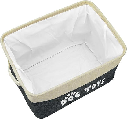 PET ARTIST Dog Toy Basket, Collapsible Dog Toy Bin Box with Comfortable Handles, Large Pet Toy Storage Organizer for Accessories, Toys, Coat & Clothing, Blanket & Leash, Black, 15"x11"x9"