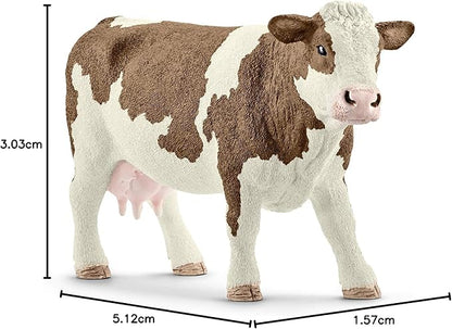 Schleich Farm World Simmental Cow Toy Figurine - Educational and Durable Farm Animal Toy Figure, Fun and Imaginative Play for Boys and Girls, Gift for Kids Ages 3+