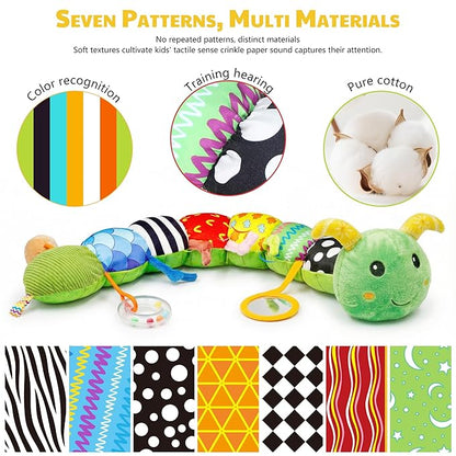 Baby Toys 0-6 Month Musical Caterpillar Toy for Infant 0-3 3-12 Months,Mirror Crinkle Rattle Tummy Time Sensory Toys Newborn Boys&Girls Stuffed Plush Gifts,Car Seat Toys for Outings