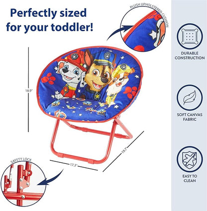 Idea Nuova Paw Patrol Chase, Rubble and Marshall Toddler 19” Folding Saucer™ Chair with Metal Frame, Ages 3+