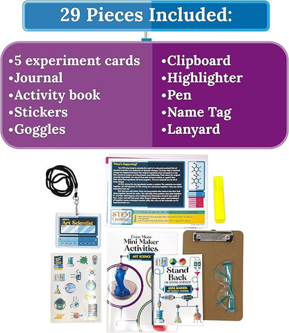 Carson Dellosa Grades 2-5 Mini Maker Science Kits: Art Science, Journal, Activity Book, Experiment Cards, Stickers, Goggles, Name Tag for STEM Activities, Classroom or Homeschool Curriculum (29 pc)