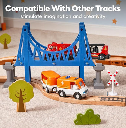 Giant bean 6pcs Magnetic Rescue Train Car Set with Sound & Light – 3 in1 Police, Fire & Ambulance Emergency Vehicles, Magnetic Coupling with Action Figures Accessories, STEM Play Toy for Kids 3+