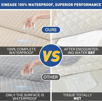 XINEAGE Quilted Chair Sofa Cover Waterproof Chair Covers for Armchair, Super Soft Washable Slipcover with Pockets & Non-Slip Elastic Straps, Thick Furniture Protector (Chair, Beige)