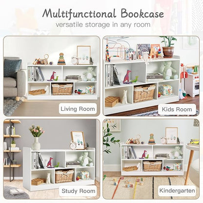 Montessori Shelf, Wooden Toy Storage Organizer for Books Toys, 2 Shelf Bookcase, 5-Section Storage Cabinet, Toddler Book Shelf for Kids Rooms, Playroom, Nursery, Kindergarten