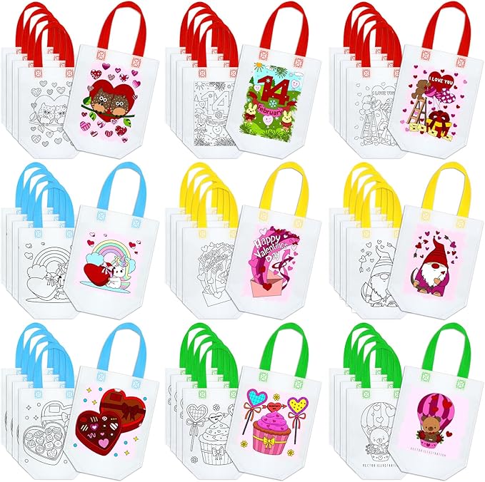 Kacctyen 45 Pcs Coloring Goodie Bags Reusable Art Party Favor Bags Heart Paint Bags for Boys Girls Birthday Color Your Own Bag Graffiti Goodie Bags