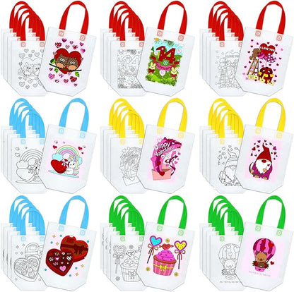 Kacctyen 45 Pcs Coloring Goodie Bags Reusable Art Party Favor Bags Heart Paint Bags for Boys Girls Birthday Color Your Own Bag Graffiti Goodie Bags
