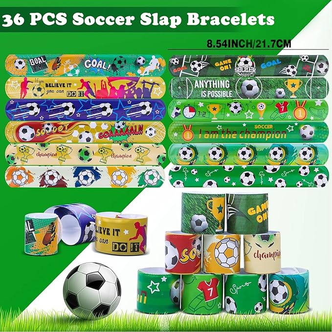 36 PCS Soccer Slap Bracelets Blank Snap Bracelets Slap Bands Wristbands Snap Bracelets for Birthday Halloween Thanksgiving Christmas Party