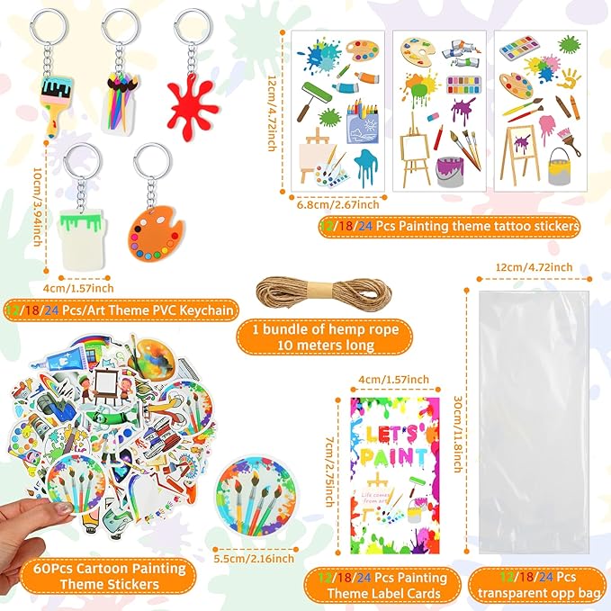 HyDren Paint Party Favors Include Mini Watercolor Paint Set Small Painting Canvas with Easel Palette Brush Paint Stickers Tattoo Sticker Keychain for Class Birthday Art Party(254 Pcs, Classic Style)