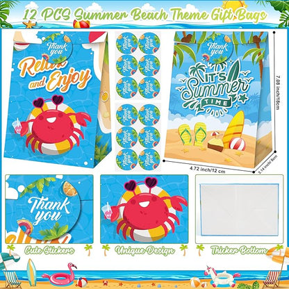 Erweicet Summer Beach Party Favors 72 PCS Summer Pool Slap Bracelets DIY Stickers Keychains Temporary Tattoos Plastic Straws Party Gift Bags for Hawaiian Luau Theme Birthday Party Baby Shower