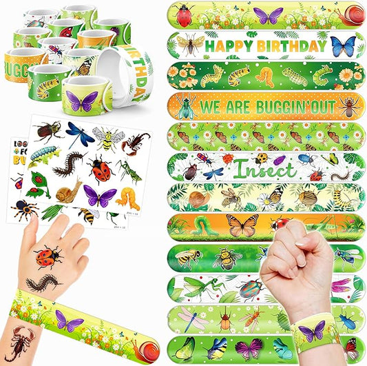 48 Bug 24PCS Bug Temporary Tattoos Sticker 24PCS Slap Bracelets Perfect for Themed Birthday Party Favors Baby Showers or Classroom Rewards Ideal Decor and Gifts for Girls and Boys