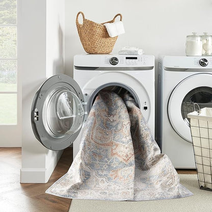 Nourison Astra Machine Washable Traditional Denim Multi 2'2" x 4' Area Rug, Easy Cleaning, Non Shedding, Bed Room, Living Room, Dining Room, Kitchen (2x4)