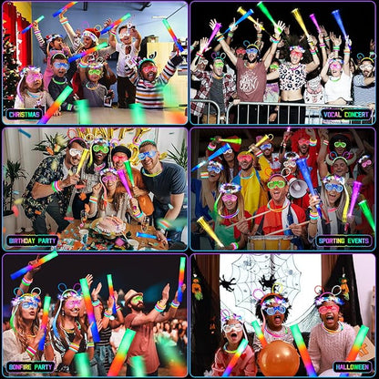 263 PCs Glow Party Supplies, 16 Foam Glow Sticks, 15 LED Glasses and 200 Glow Sticks ＆ Bracelets, 10 light up headband feather，12 Glow sticks headband，6 Fiber Optic Hair Light，4 Glow Fiber Optic Wands