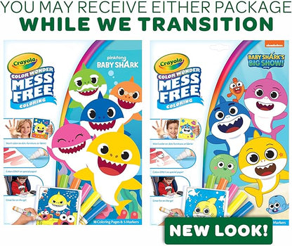 Crayola Baby Shark Color Wonder Pages, Mess Free Coloring for Toddlers, Coloring Activity, Travel Activities, Toddler Toys & Gifts, 3+