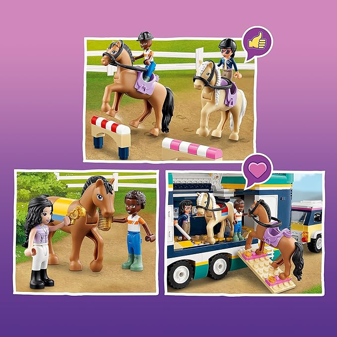 LEGO Friends Horse Show Trailer 41722, Horse Toy with 2 Horse Figures, SUV Car, and Riding Accessories, Toy Horse and Trailer Building Set for Kids Girls Boys Age 8+ Years Old