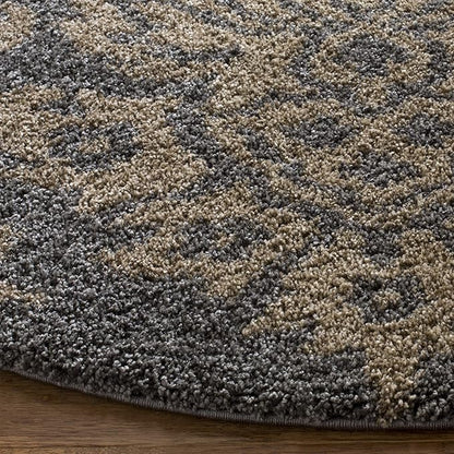 SAFAVIEH Florida Shag Collection 5' Round Grey/Beige SG460 Damask Non-Shedding Living Room Bedroom Dining Room Entryway Plush 1.2-inch Thick Area Rug