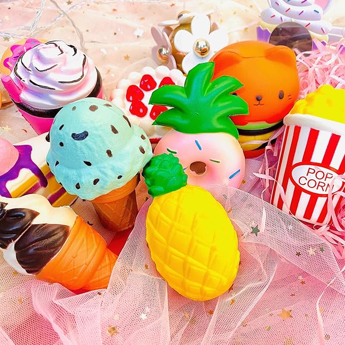 Slow Rising Jumbo Squishies Toys Set - 9 Pack Soft Kawaii Squishy Hamburger Popcorn Cake Ice Cream Donut Stress Relief Squeeze Toy for Boys and Girls