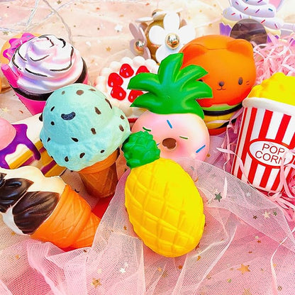 Slow Rising Jumbo Squishies Toys Set - 9 Pack Soft Kawaii Squishy Hamburger Popcorn Cake Ice Cream Donut Stress Relief Squeeze Toy for Boys and Girls