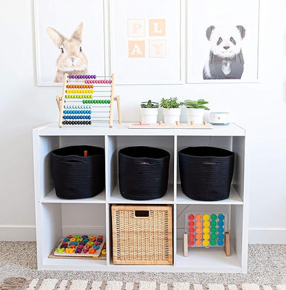OrganiHaus Cotton Rope Basket for Shelf - Woven Storage Basket for Organizing, Closet & Toy Storage - Black - 15x9x10