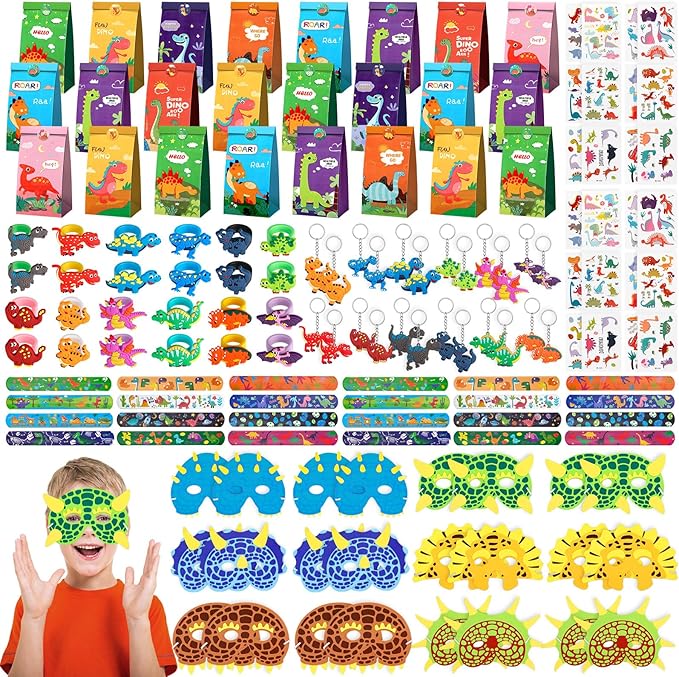 INNOCHEER Dinosaur Party Favors, Dinosaur Birthday Decorations 24 Pack Dinosaur Party Supplies Dinosaur Party Decorations, Dinosaur Goodie Bags for Birthday Party Favors for Kids 3-5 4-8 8-12 Dino