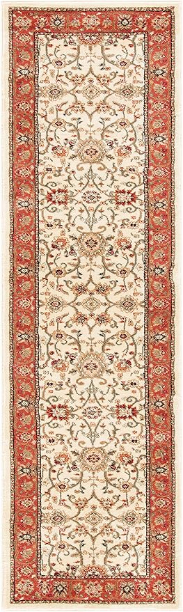 SAFAVIEH Lyndhurst Collection Runner Rug - 2'3" x 8', Ivory & Rust, Traditional Oriental Design, Non-Shedding & Easy Care, Ideal for High Traffic Areas in Living Room, Bedroom (LNH212R)