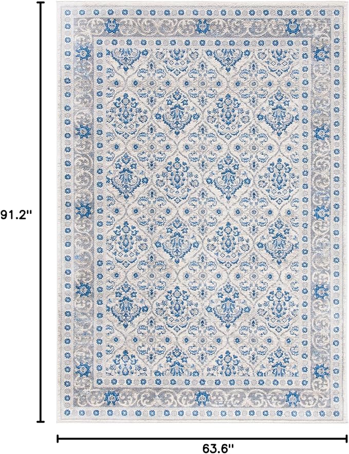 SAFAVIEH Brentwood Collection 5'3" x 7'6" Ivory/Blue BNT870A Oriental Damask Trellis Non-Shedding Living Room Bedroom Dining Home Office Area Rug