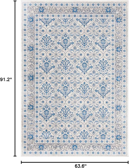 SAFAVIEH Brentwood Collection 5'3" x 7'6" Ivory/Blue BNT870A Oriental Damask Trellis Non-Shedding Living Room Bedroom Dining Home Office Area Rug