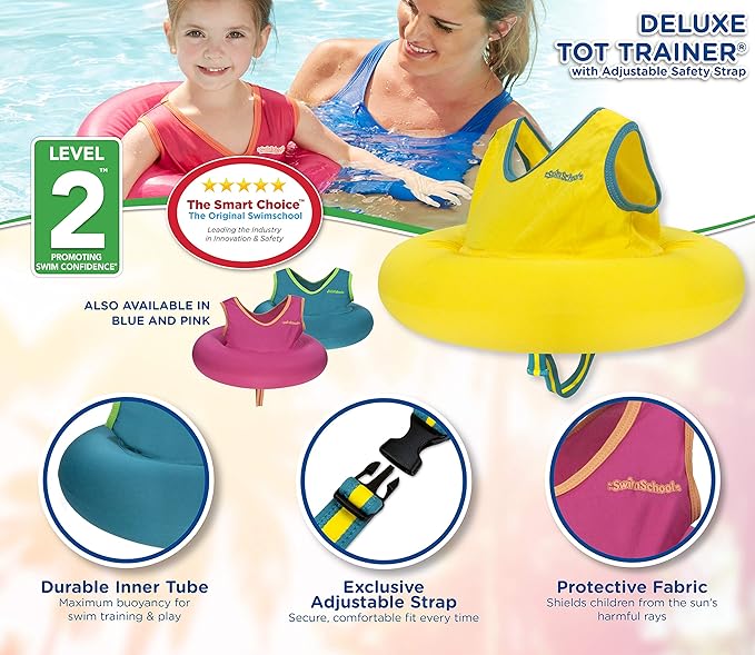 SwimSchool TOT Swim Trainer Vests for Toddlers Ages 2-4 – Boys/Girls – Multiple Colors/Styles – Learn to Swim Pool Floaties
