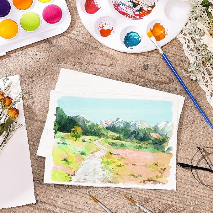 50 Sheets Watercolor Paper 5 x 7inch, 300 GSM Deckled Edge Paper Rough/Textured Handmade Paper Cotton Paper for Watercolors, Wedding Invitations, Cards, Crafts