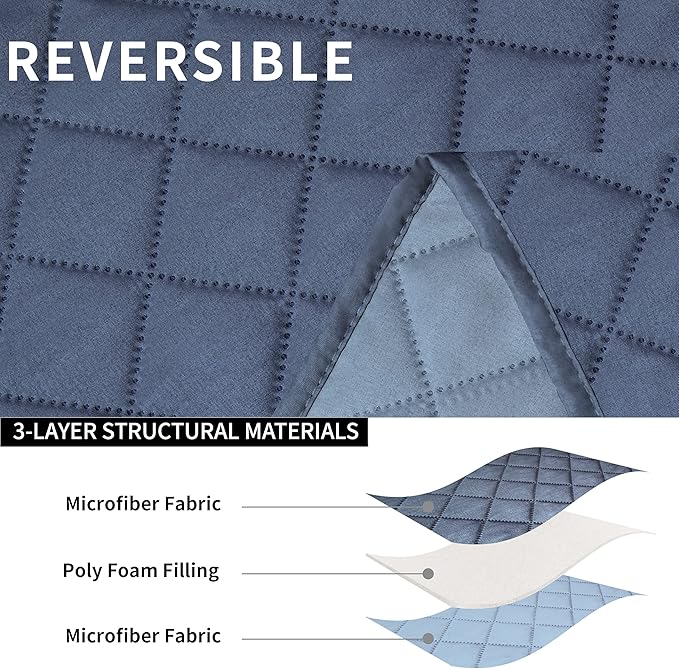 Easy-Going Recliner Sofa Cover, Reversible Couch Cover for Double Recliner, Split Sofa Cover for Each Seat, Furniture Protector with Elastic Strap for Kids, Dogs, Pets(2 Seater, Dark Blue/Light Blue)