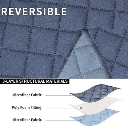 Easy-Going Recliner Sofa Cover, Reversible Couch Cover for 3 Seat Recliner, Split Sofa Cover for Each Seat, Furniture Protector with Elastic Straps for Kids, Dogs, Pet(3 Seater, Dark Blue/Light Blue)