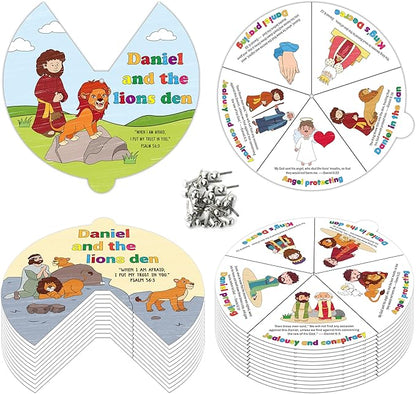 COcnny Christian Lion Coloring Craft - 24 Sets Daniel and The Lions Den Craft for Kids, Color Your Own Religious Wheel Cards Art Activities, Bible Jesus Biblical Game for Sunday School Classroom Home