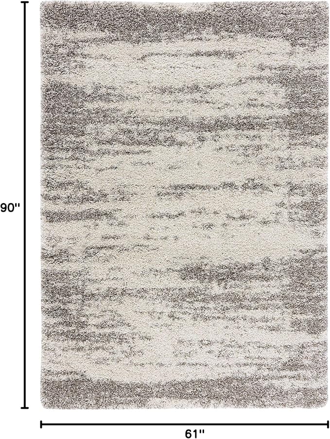 SAFAVIEH Hudson Shag Collection Area Rug - 5'3" x 7'6", Ivory & Grey, Abstract Design, Non-Shedding & Easy Care, 2-inch Thick Ideal for High Traffic Areas in Living Room, Bedroom (SGH203A)