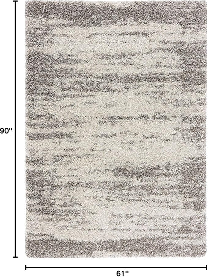 SAFAVIEH Hudson Shag Collection Area Rug - 5'3" x 7'6", Ivory & Grey, Abstract Design, Non-Shedding & Easy Care, 2-inch Thick Ideal for High Traffic Areas in Living Room, Bedroom (SGH203A)