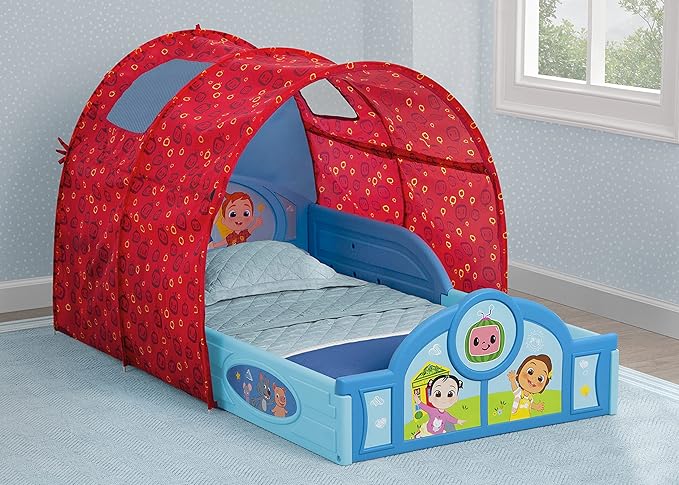 Delta Children - CoComelon Sleep and Play Toddler Bed with Tent, Blue