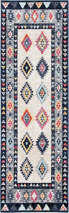 SAFAVIEH Adirondack Collection Runner Rug - 2'6" x 8', Ivory & Grey, Boho Tribal Design, Non-Shedding & Easy Care, Ideal for High Traffic Areas in Living Room, Bedroom (ADR270A)