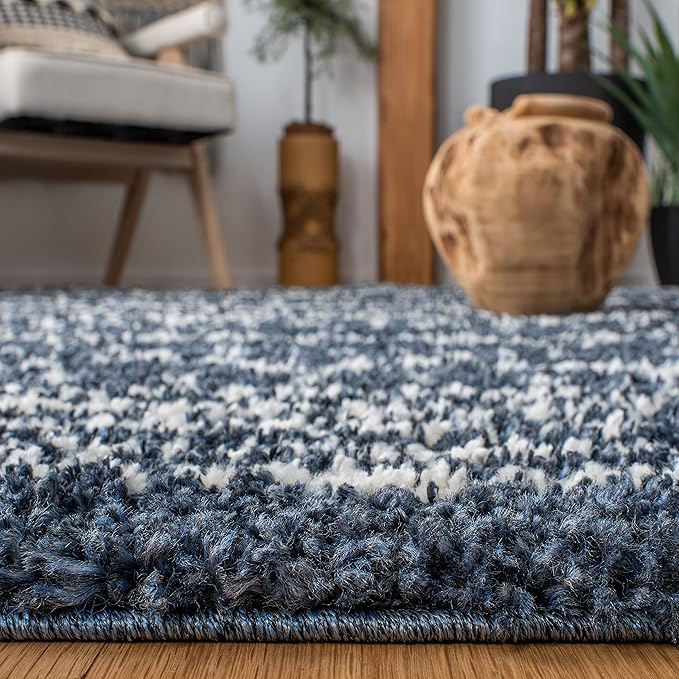 SAFAVIEH Arizona Shag Collection Runner Rug - 2'3" x 8', Slate Blue & Ivory, Moroccan Design, Non-Shedding & Easy Care, 1.6-inch Thick Ideal for High Traffic Areas in Living Room, Bedroom (ASG741L)
