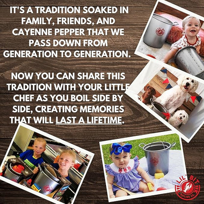 Lil' Bit Boiling Co. Kids Louisiana Crawfish Boil Playset - Toy Food Kitchen Set for Children with Pot, Strainer, Wooden Paddle and Accessories