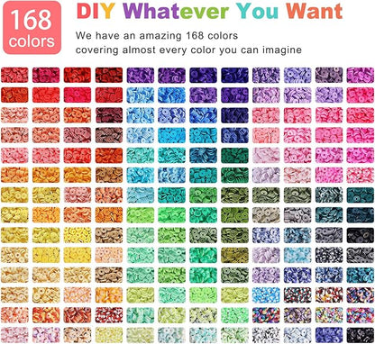 Redtwo 26000 Pcs Clay Beads Bracelet Making Kit, 168 Colors 8 Boxes Flat Polymer Clay Heishi Beads for Friendship Bracelet Jewelry Making Kit, with Charms Crafts Gifts for Teen Girls Kids Adults