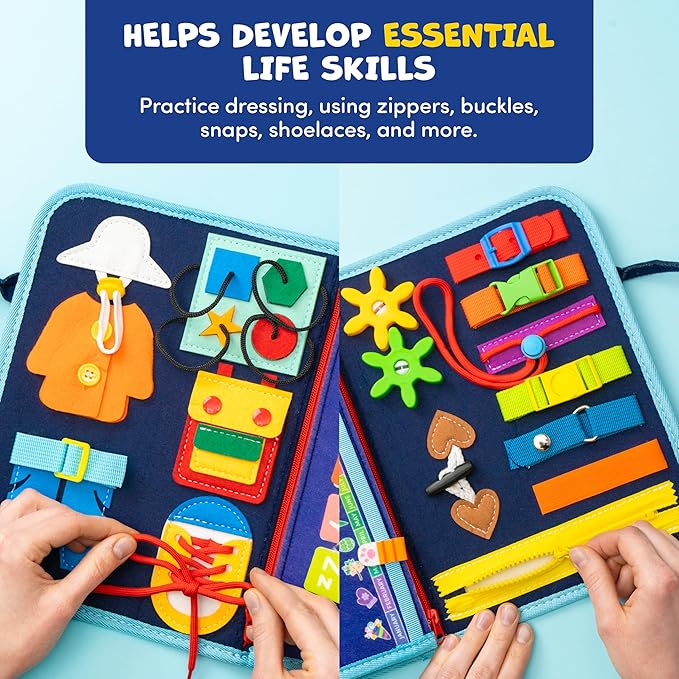 Clever Fox Play Busy Book for Toddlers 1-3 Year-Old – Baby Busy Board Book – Montessori Felt Activity Board for Learning Fine Motor Skills, Car Airplane Travel Toy – Birthday Gift for Boys Ages 1+