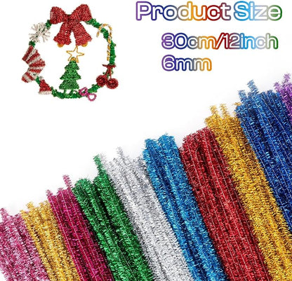 Caydo 200 Pieces Glitter Pipe Cleaners Craft for Kids Creative Art and Craft Project Making, Multicolor Sparkly Chenille Stems for Beaded Jewelry and Easter Decorations