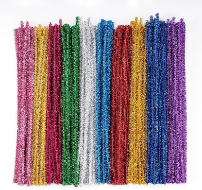 Caydo 200 Pieces Glitter Pipe Cleaners Craft for Kids Creative Art and Craft Project Making, Multicolor Sparkly Chenille Stems for Beaded Jewelry and Easter Decorations