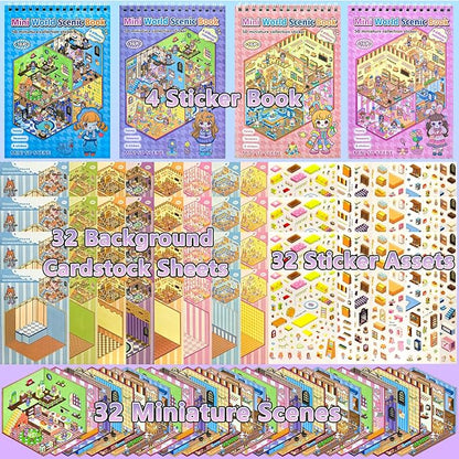32 Sets (1200+) DIY 3D Stickers for Kids & Adults with 4 Sticker Books, Make Your Own Houses, Buildings, Shops & Amusement Park Scenes for Parties, Birthdays & Gifts