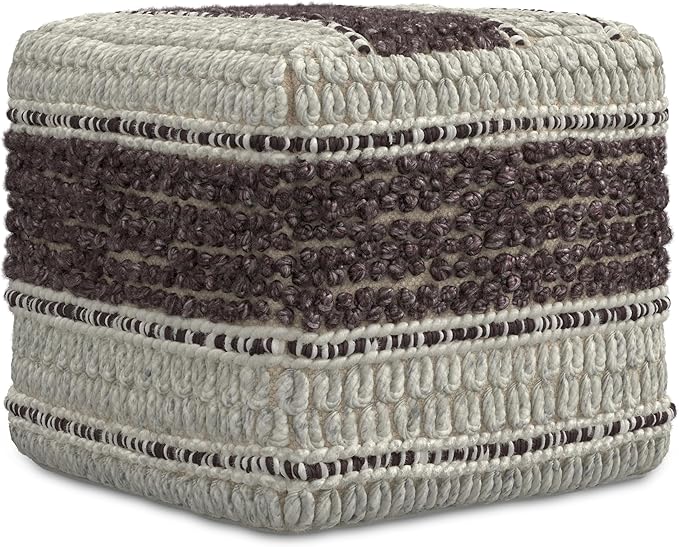 SIMPLIHOME Grady Contemporary Square Pouf in Magenta and Natural Handloom Woven, for The Living Room, Bedroom and Kids Room