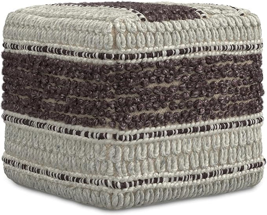 SIMPLIHOME Grady Contemporary Square Pouf in Magenta and Natural Handloom Woven, for The Living Room, Bedroom and Kids Room