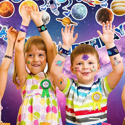 48PCS Space Party Favors - 24PCS Tattoos & 24PCS Slap Bracelets - Astronaut & UFO Birthday Supplies, Classroom Prizes, Party Gifts for Kids & Boys