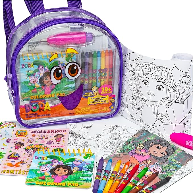 Horizon Group USA Dora Ultimate Activity Backpack, 10+ Creative Projects in a Reusable Bag, Less-Mess Toddler Toys, Road Trip Essentials for Kids, Great Airplane Toy, Dora Purple