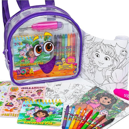 Horizon Group USA Dora Ultimate Activity Backpack, 10+ Creative Projects in a Reusable Bag, Less-Mess Toddler Toys, Road Trip Essentials for Kids, Great Airplane Toy, Dora Purple