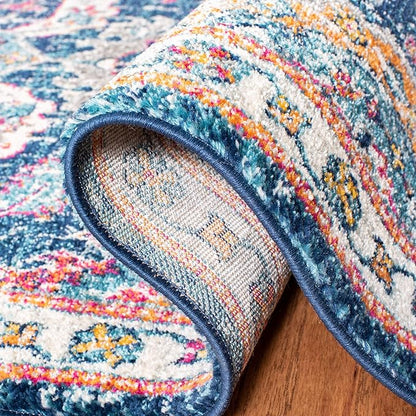 SAFAVIEH Evoke Collection 2'2" x 7' Navy / Fuchsia EVK255N Boho Non-Shedding Living Room Entryway Foyer Hallway Bedroom Runner Rug