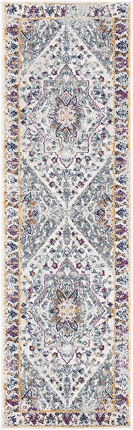 SAFAVIEH Evoke Collection 2'2" x 7' Ivory/Grey EVK288A Oriental Medallion Distressed Non-Shedding Living Room Entryway Foyer Hallway Bedroom Runner Rug